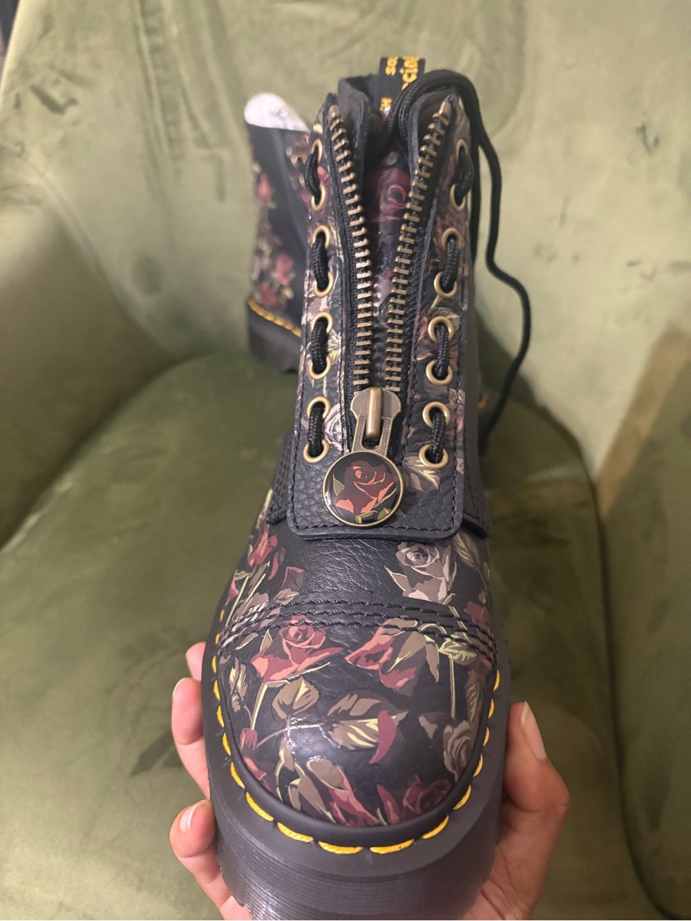 Dr. Martens Black Floral Platform Zip Lace-Up Boot - Picture 11 of 11